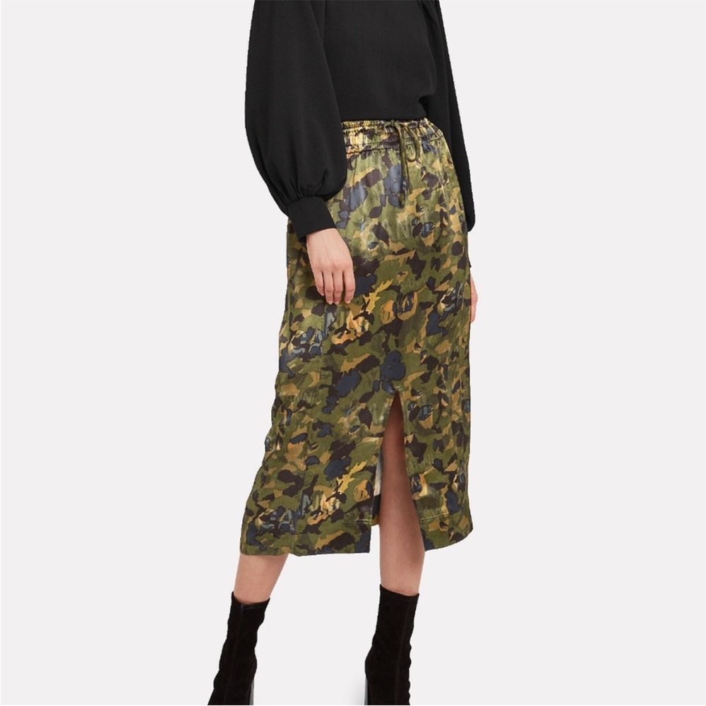 Ganni Green Camouflage Midi Skirt
